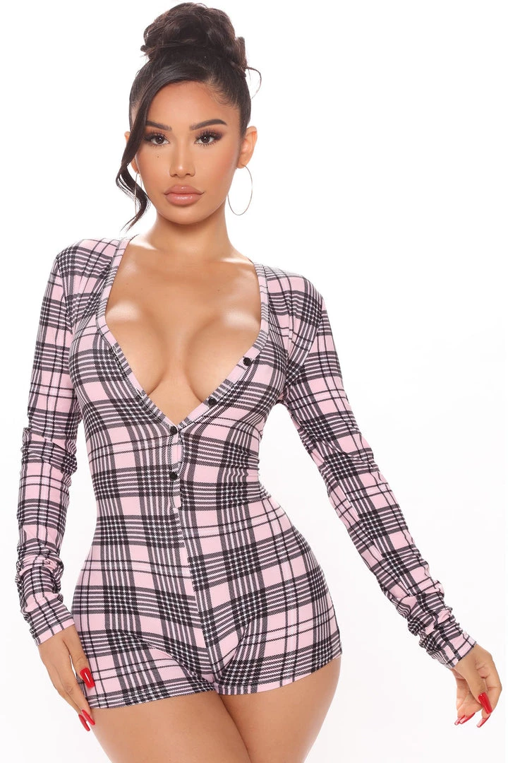 Fashion Nova Sleepwear & Robes Plaid The Game Long Sleeve Romper PJ Onesie - Pink/combo 5 Fashion Nova Sleepwear & Robes Plaid The Game Long Sleeve Romper PJ Onesie - Pink/combo