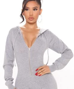 Fashion Nova Meet Me At The Mall Sweater Jumpsuit - Charcoal