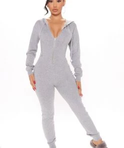 Fashion Nova Meet Me At The Mall Sweater Jumpsuit - Charcoal