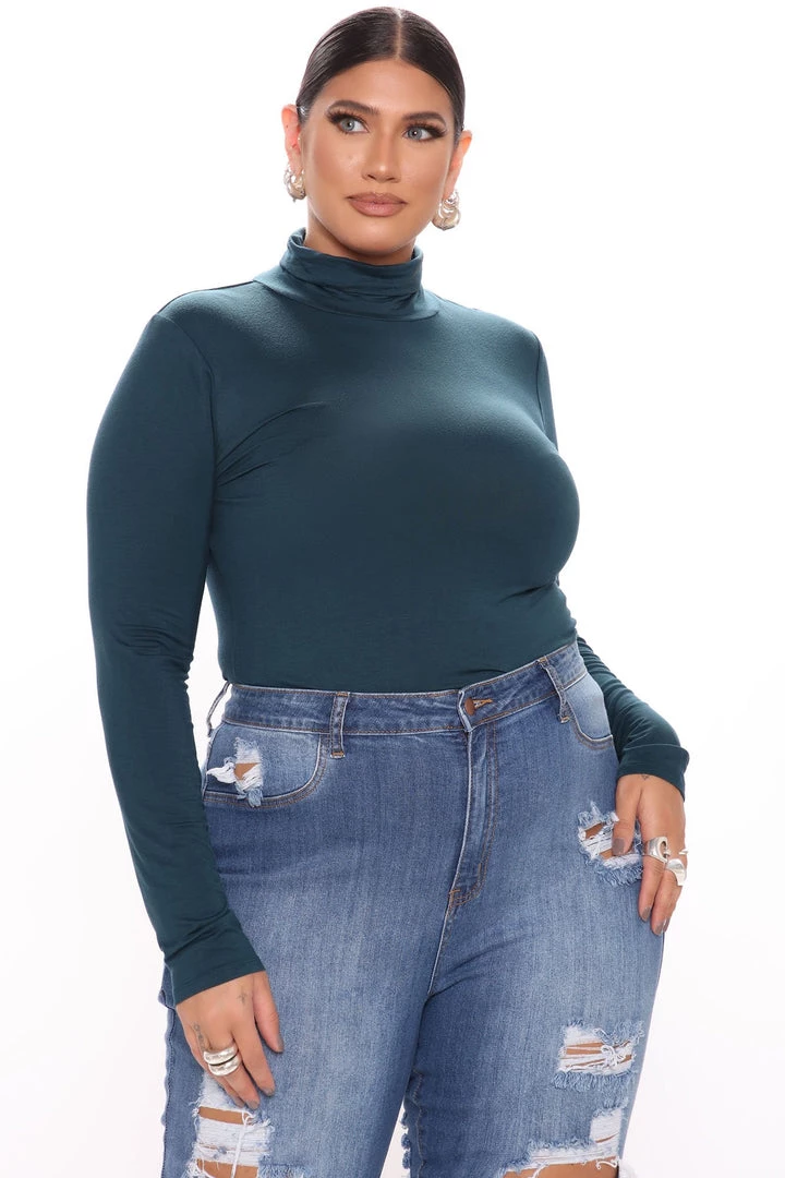 Fashion Nova Pamela Turtle Neck Long Sleeve Top - Dark Teal Teddies & Babydolls