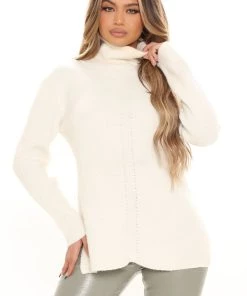 Fashion Nova Stood You Up Turtleneck Sweater - Ivory Teddies & Babydolls
