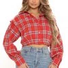 Fashion Nova Pay Attention Plaid Top - Red/combo Teddies & Babydolls