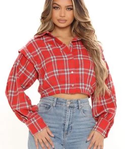 Fashion Nova Pay Attention Plaid Top - Red/combo Teddies & Babydolls