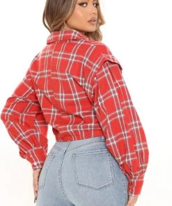 Fashion Nova Pay Attention Plaid Top - Red/combo Teddies & Babydolls