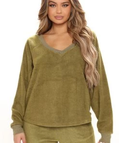 Fashion Nova Teddies & Babydolls Cozy Days Fleece Pullover - Olive