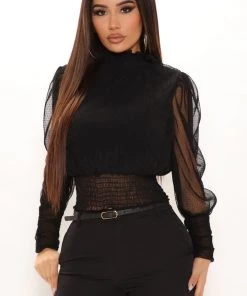 Fashion Nova Workin' Hard Smocked Top - Black