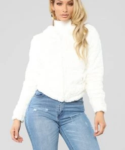 Fashion Nob Look Don't Touch Fuzzy Jacket - Ivory