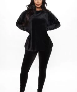 Fashion Nova Don't Get This Twisted Super Soft Velour Legging Set - Black