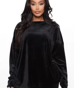 Fashion Nova Don't Get This Twisted Super Soft Velour Legging Set - Black