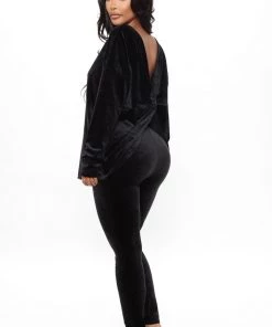 Fashion Nova Don't Get This Twisted Super Soft Velour Legging Set - Black