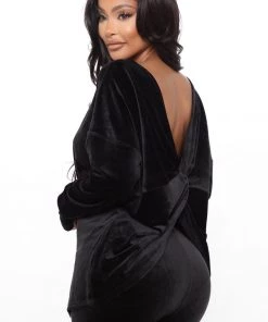 Fashion Nova Don't Get This Twisted Super Soft Velour Legging Set - Black