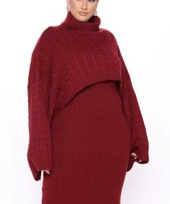 Fashion Nob Another Day Midi Sweater Dress - Burgundy