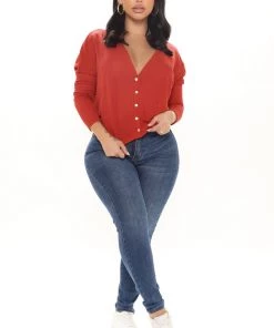 Fashion Nova Make It Seem Easy Top - Brick Red Teddies & Babydolls