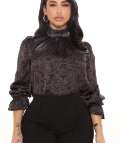 Fashion Nova Teddies & Babydolls On Morning Calls Paisley Blouse - Black