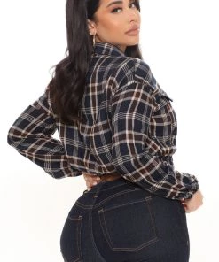 Fashion Nova Best Sellers Up For The Chase Plaid Shirt - Navy/combo