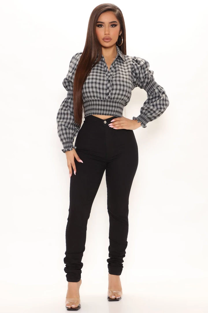 Fashion Nova Teddies & Babydolls Got All I Need Smocked Plaid Top - Black/combo 2 Fashion Nova Teddies & Babydolls Got All I Need Smocked Plaid Top - Black/combo