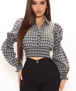 Fashion Nova Teddies & Babydolls Got All I Need Smocked Plaid Top - Black/combo