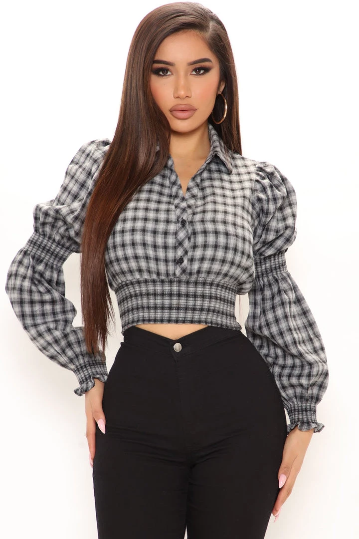 Fashion Nova Teddies & Babydolls Got All I Need Smocked Plaid Top - Black/combo 1 Fashion Nova Teddies & Babydolls Got All I Need Smocked Plaid Top - Black/combo