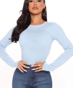 Fashion Nova Lily Crew Neck Long Sleeve Top - Light Blue New Today