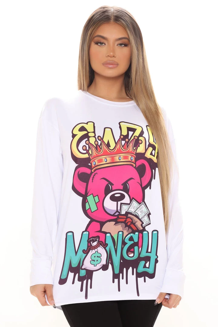 Fashion Nova Teddies & Babydolls Easy Money Teddy Long Sleeve Top - White 1 Fashion Nova Teddies & Babydolls Easy Money Teddy Long Sleeve Top - White