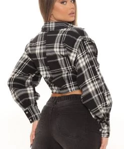 Fashion Nova Pay Attention Plaid Top - Black/combo