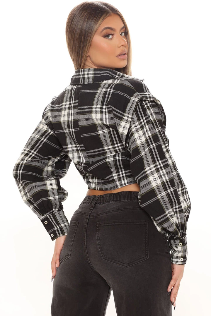 Fashion Nova Pay Attention Plaid Top - Black/combo