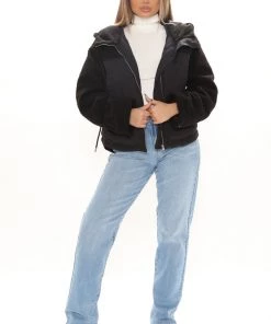 Fashion Nob Can't Compare Oversized Sherpa Jacket - Black
