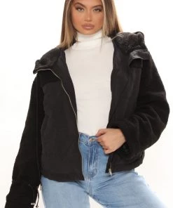 Fashion Nob Can't Compare Oversized Sherpa Jacket - Black