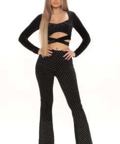 Fashion Nova Velvet Melodies Long Sleeve Top - Black New Today