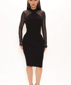 Fashion Nob DRESSES Cierra Sweater Midi Dress - Black