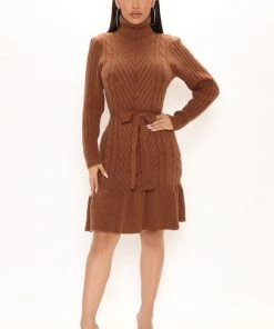 Fashion Nob DRESSES Aubrie Sweater Midi Dress - Brown