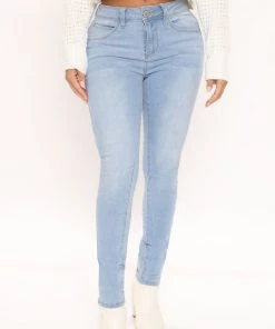 Fashion Nova Recycled Mid Rise Butt Lifter Skinny Jeans - Light Blue Wash