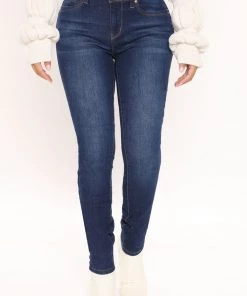 Fashion Nova Recycled Mid Rise Butt Lifter Skinny Jeans - Dark Wash