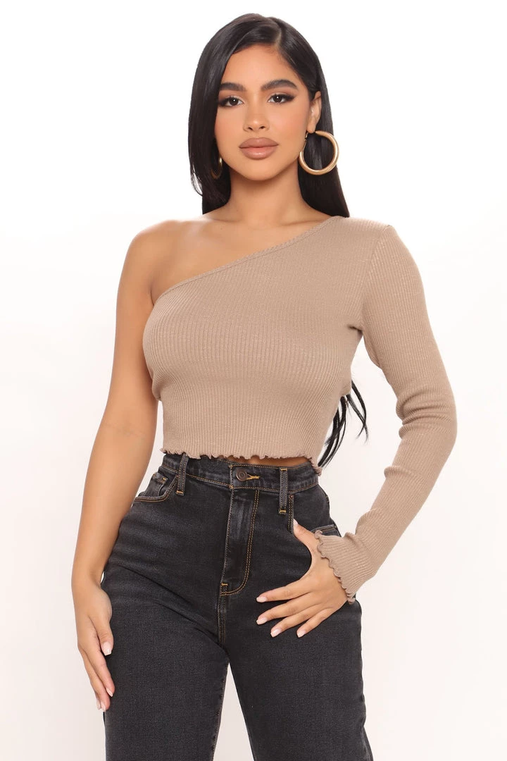 Fashion Nova Mall Crawler One Shoulder Long Sleeve Top - Mocha 1 Fashion Nova Mall Crawler One Shoulder Long Sleeve Top - Mocha
