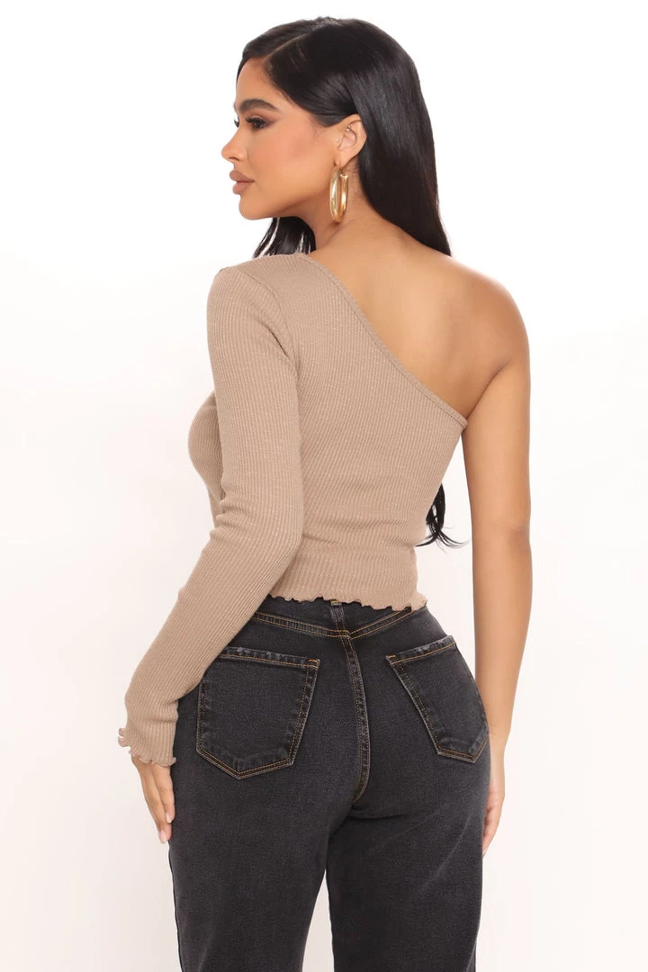 Fashion Nova Mall Crawler One Shoulder Long Sleeve Top - Mocha 3 Fashion Nova Mall Crawler One Shoulder Long Sleeve Top - Mocha