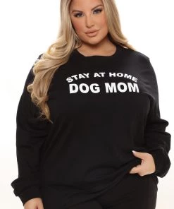 Fashion Nova Stay At Home Dog Mom Long Sleeve Top - Black