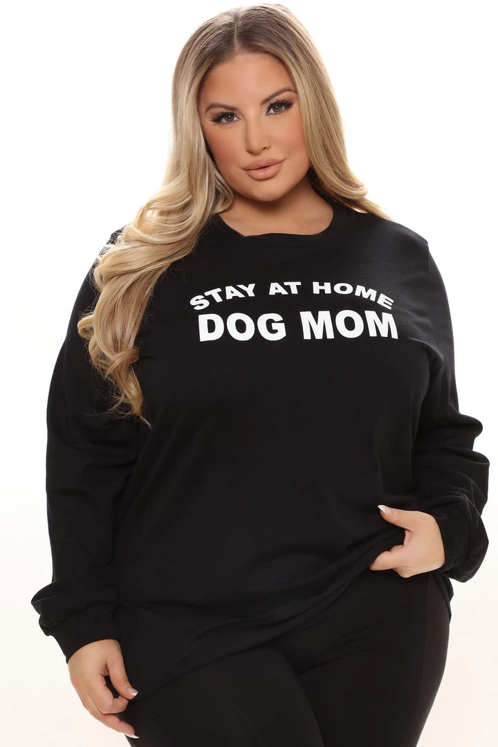 Fashion Nova Stay At Home Dog Mom Long Sleeve Top - Black