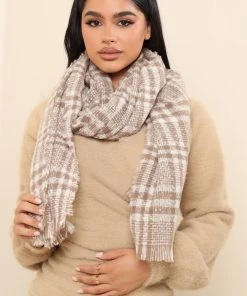 FashionNob Autumn Stroll Plaid Scarf - Beige Teddies & Babydolls