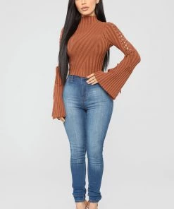 Fashion Nova New Today Next To Me Mock Neck Sweater - Rust