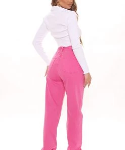 Fashion Nova Crossover Color Straight Leg Jeans - Pink