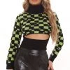 FashionNob Check Yourself Turtleneck Sweater - Black/Green Teddies & Babydolls