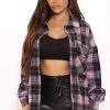 Fashion Nova Playful In Plaid Oversized Shirt - Lilac
