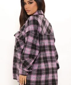 Fashion Nova Playful In Plaid Oversized Shirt - Lilac