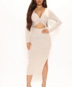 Fashion Nova Fall Weather Sweater Midi Dress - Oatmeal