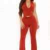 Fashion Nova Making Headlines Slinky Pant Set - Rust