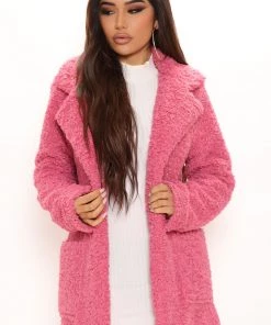 Fashion Nob Gotta Love It Sherpa Coat - Fuchsia