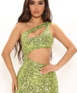 Mysite DRESSES Ibiza Sequin Maxi Dress - Lime