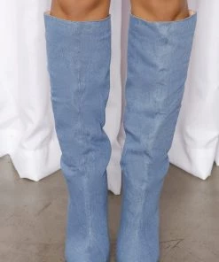 Fashion Nova Cool Girl Club Knee High Boots - Denim SHOES