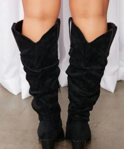 Fashion Nova Round Town Knee High Western Boots - Black
