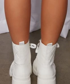 Fashion Nova Oh You Heart Quilted Combat Boots - White